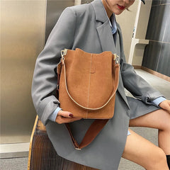 Vintage Frosted Bucket Bag High Capacity Shoulder Messenger Bag