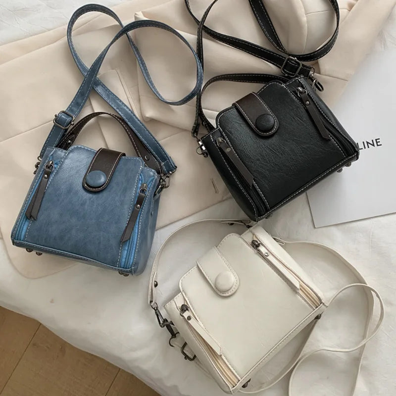 Women's Shoulder Bag Solid PU Leather Bucket Bag