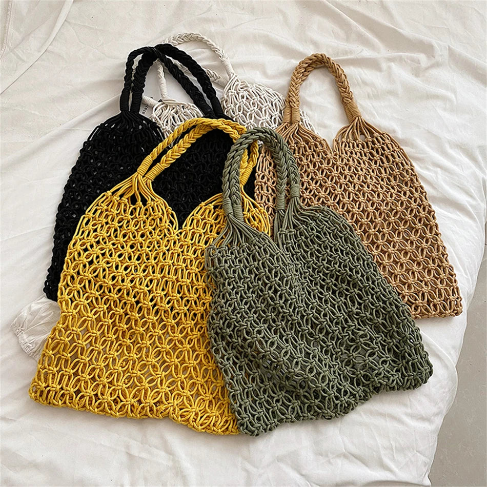 Hollow Out Female Travel Hand Bag Knitting Shoulder Bags for Women Summer