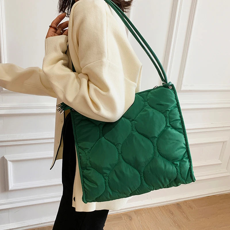 High Nylon Shoulder Bag Women's Tote - Large Capacity Solid Padded Purse