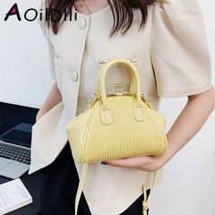 Lattice Shoulder Bag Women Clutch Crossbody Pleated Handbag Handle Bag