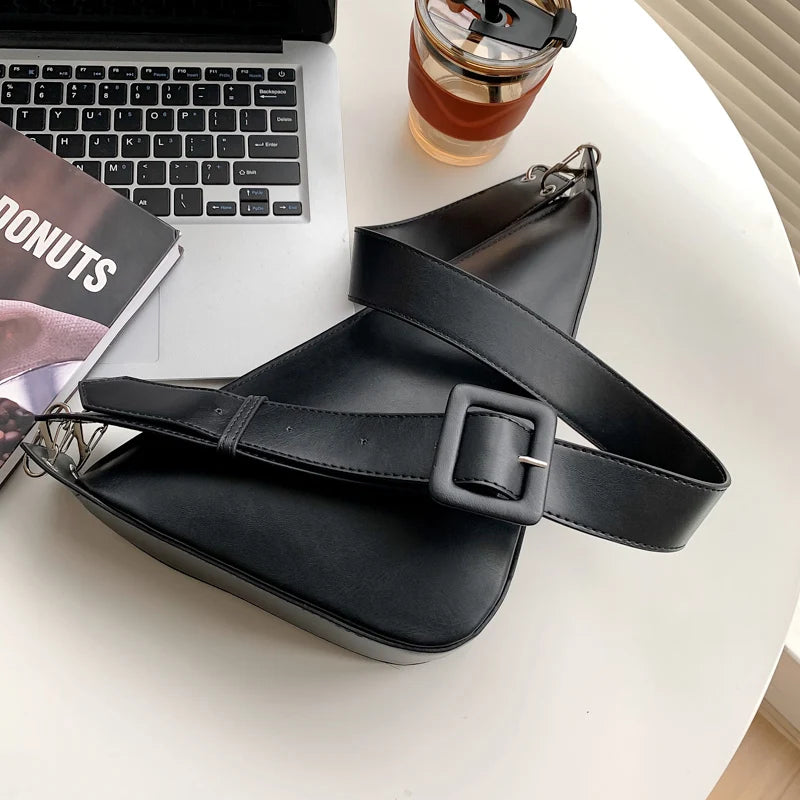 Solid Triangle PU Leather Shoulder Bag for Women Crossbody Bag