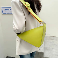 Solid Triangle PU Leather Shoulder Bag for Women Crossbody Bag