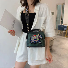 Elephant Embroidered Crossbody Bag for Women Leather Handbag Messenger Purse