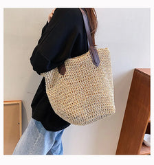 Straw Bag Woman Hand Woven Shoulder Bag Casual Beach Tote Bag