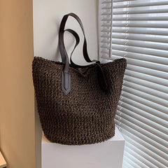 Straw Bag Woman Hand Woven Shoulder Bag Casual Beach Tote Bag