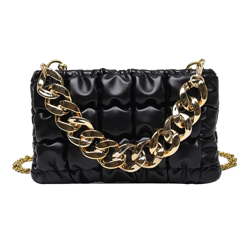 Plaid Thick Chain Hand-held Square Bag