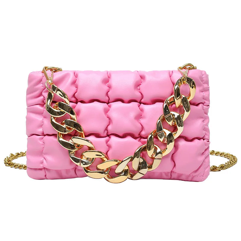 Plaid Thick Chain Hand-held Square Bag