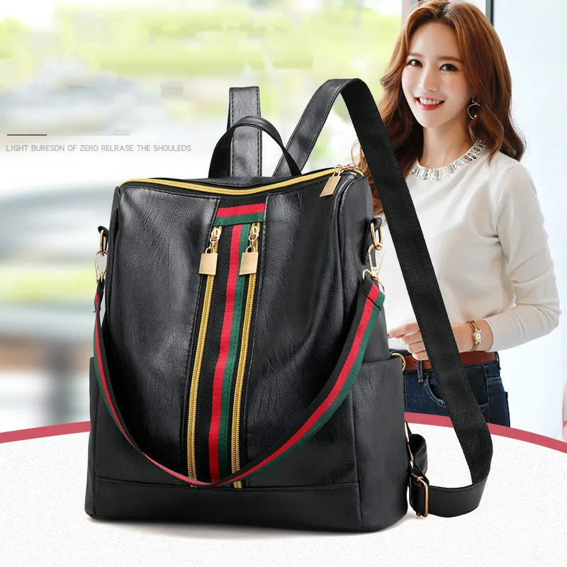 Red Stripe Laptop Backpack for Women