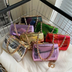 Golden Silver Evening Clutch Wedding Purse Diamond Chain Crossbody Bag
