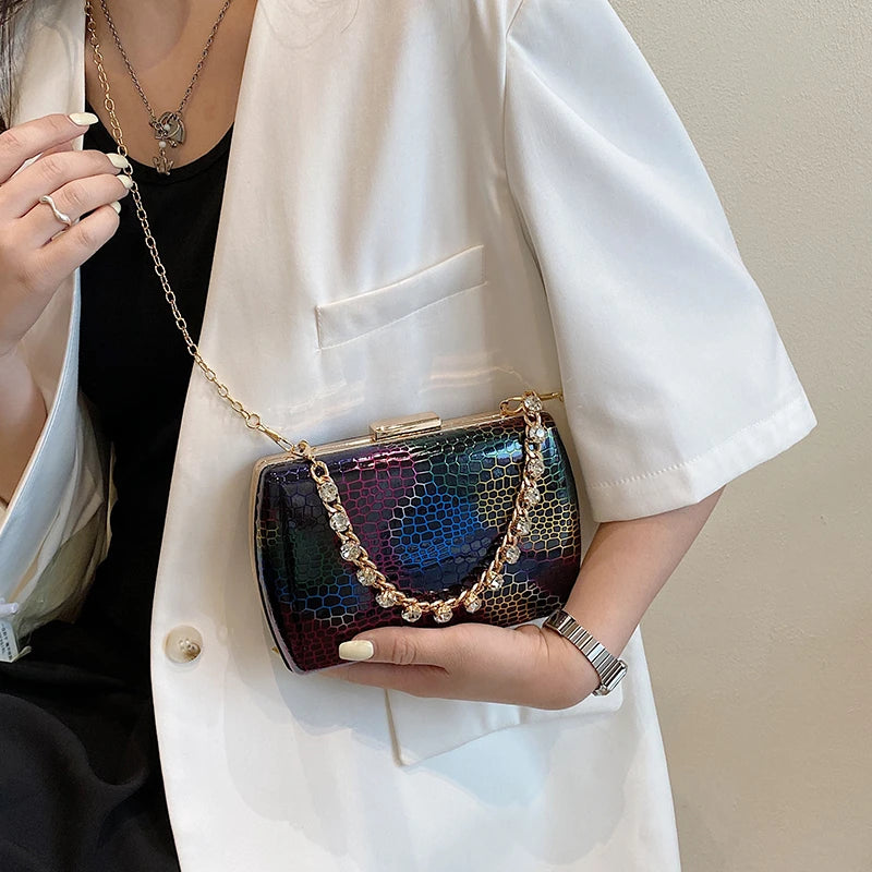 Golden Silver Evening Clutch Wedding Purse Diamond Chain Crossbody Bag
