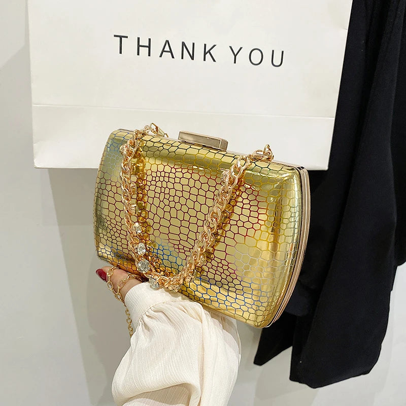 Golden Silver Evening Clutch Wedding Purse Diamond Chain Crossbody Bag