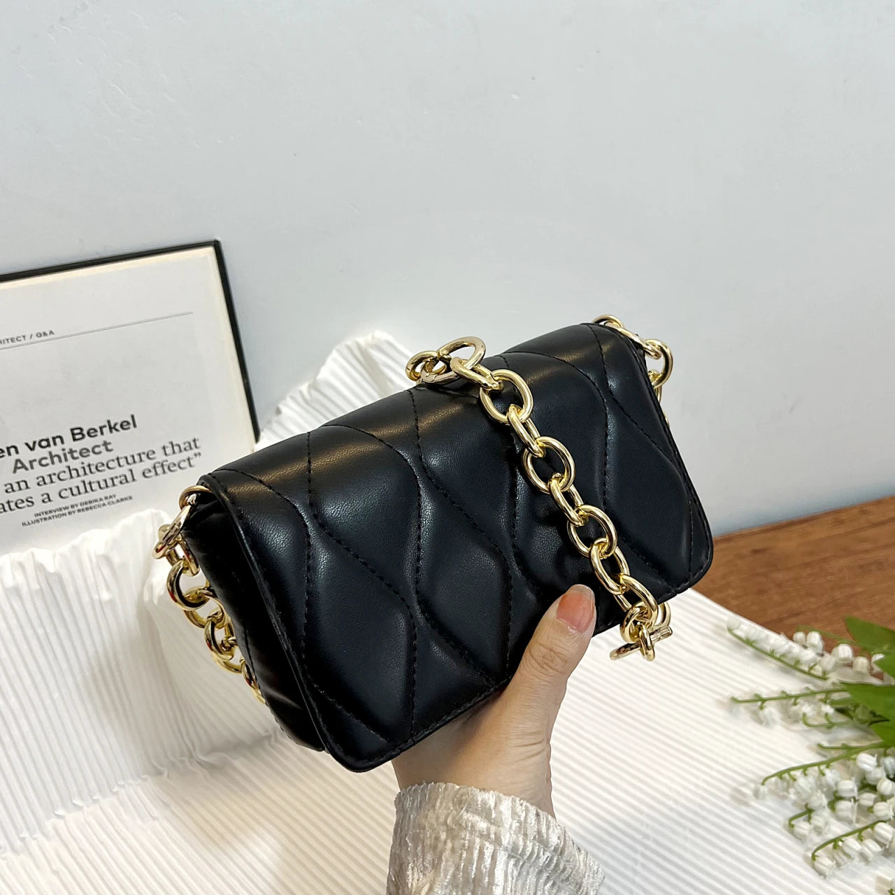 Styles Ladies PU Leather Handbag with Chain Tote Shoulder Bag