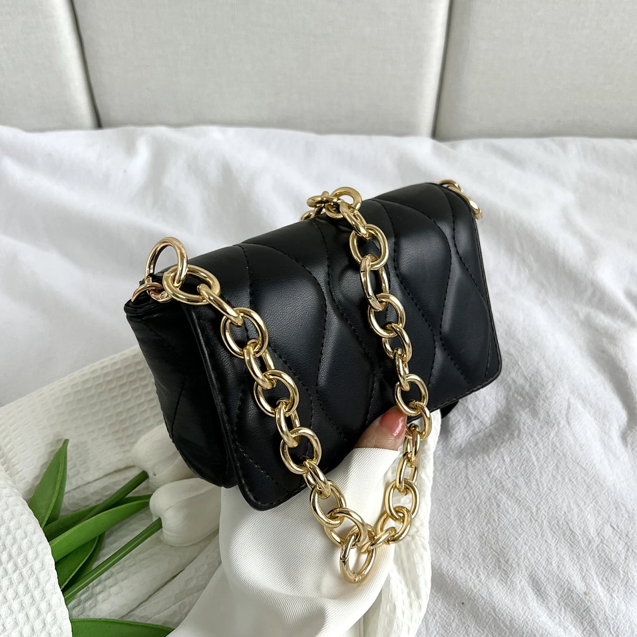 Styles Ladies PU Leather Handbag with Chain Tote Shoulder Bag