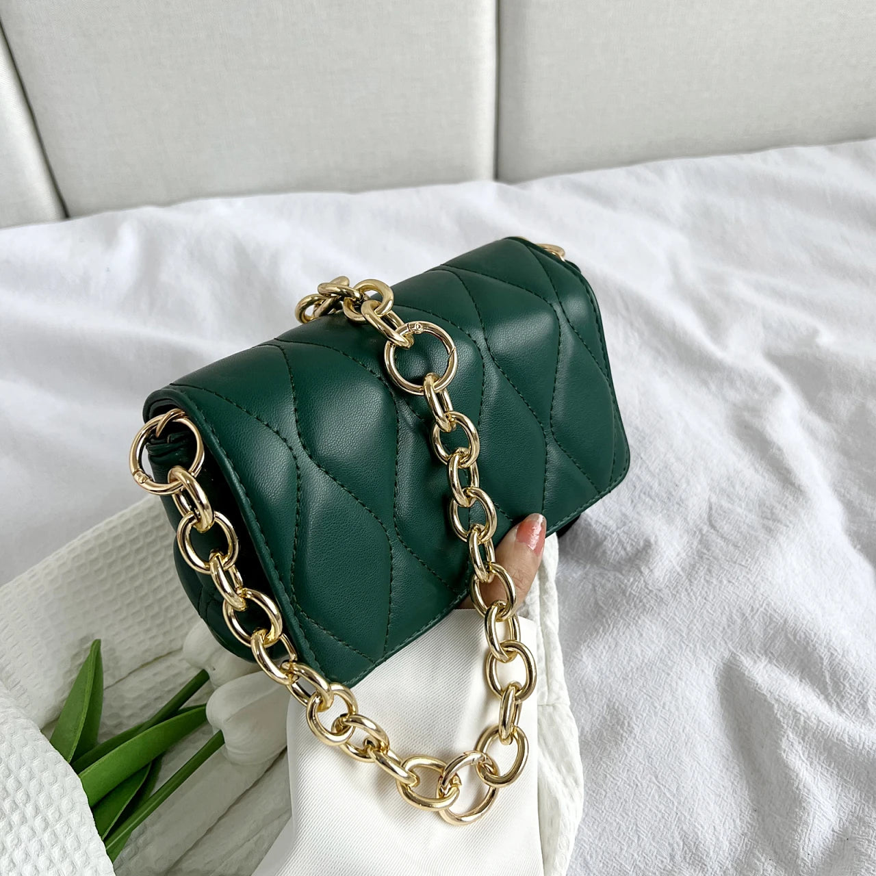 Styles Ladies PU Leather Handbag with Chain Tote Shoulder Bag