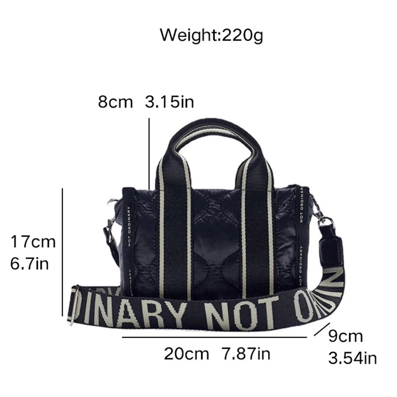 Nylon Padded Handbags Woman Down Cotton Filled Shoulder Bag Women Mini Quilted C
