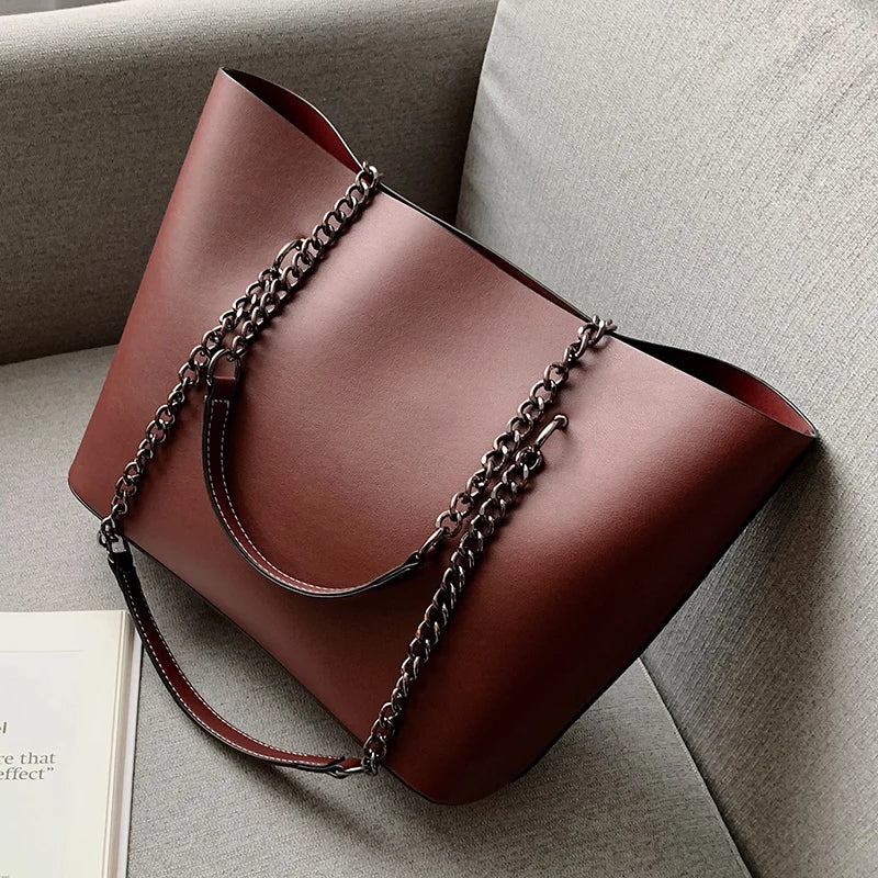 PU Leather Shoulder Bag For Women Chain High Capacity Handbags