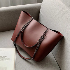 PU Leather Women Shoulder Bag High Capacity Handbag Chain Travel Bag