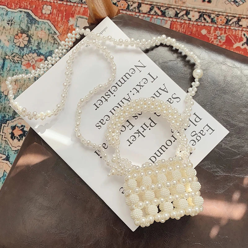 Pearl Beaded Mini Tote Handbag Wedding Evening Clutch Bridal Party Purse