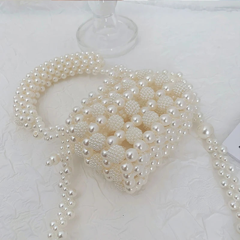 Pearl Beaded Mini Tote Handbag Wedding Evening Clutch Bridal Party Purse