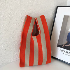 Plaid Knitting Women Shoulder Bag Hollow Out Tote Ladies Female Woven Shopper Pu