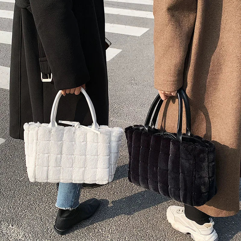 Faux Fur Plaid Shoulder Bag for Women