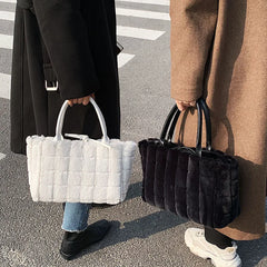 Faux Fur Plaid Shoulder Bag for Women