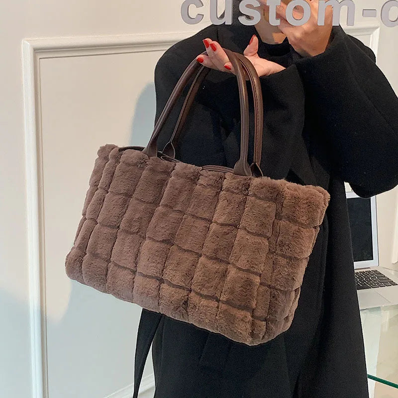 Faux Fur Plaid Shoulder Bag for Women