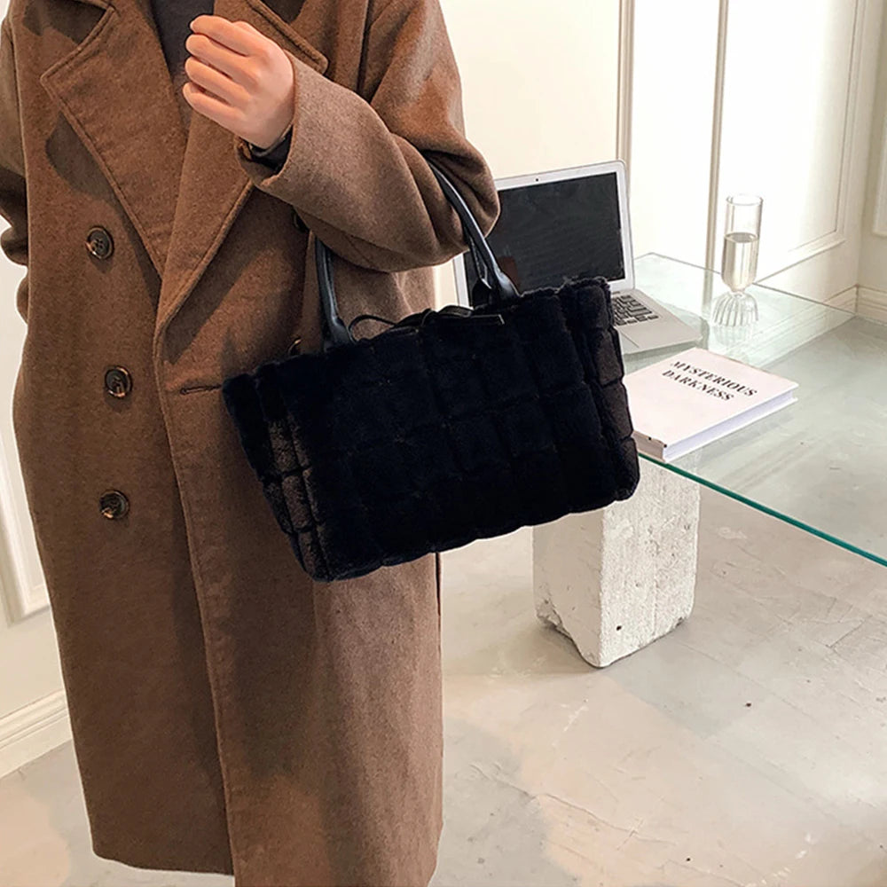 Faux Fur Plaid Shoulder Bag for Women