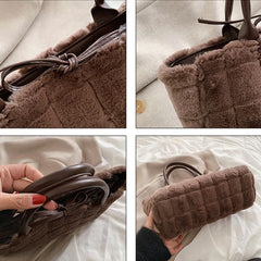 Faux Fur Plaid Shoulder Bag for Women