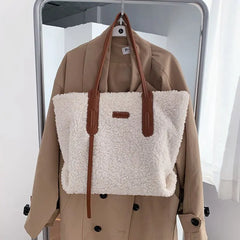 Plush Large Shoulder Bag Woman Zipper Faux Fur Ladies Handbags