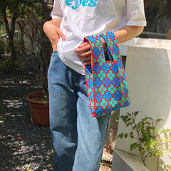 Polka Dot Knitting Shoulder Bag Clutch Purse Handbags Summer Beach Female Tote