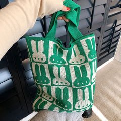Polyester Knitting Women Shoulder Bag Casual Large Tote Femme Woven Shopper