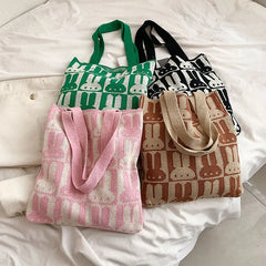 Polyester Knitting Women Shoulder Bag Casual Large Tote Femme Woven Shopper