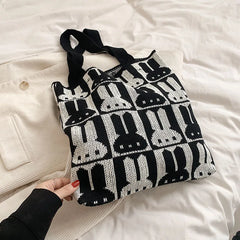 Polyester Knitting Women Shoulder Bag Casual Large Tote Femme Woven Shopper