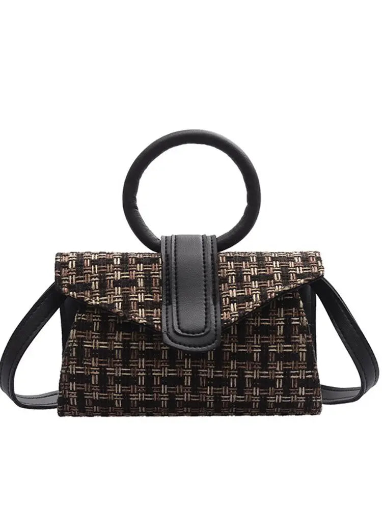 PU Contrast Handbag Woman Leather Shoulder Crossbody Bags Lady Braided Mini Wome