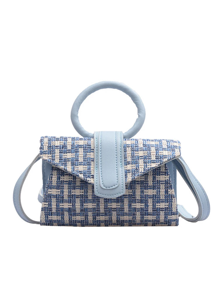 PU Contrast Handbag Woman Leather Shoulder Crossbody Bags Lady Braided Mini Wome