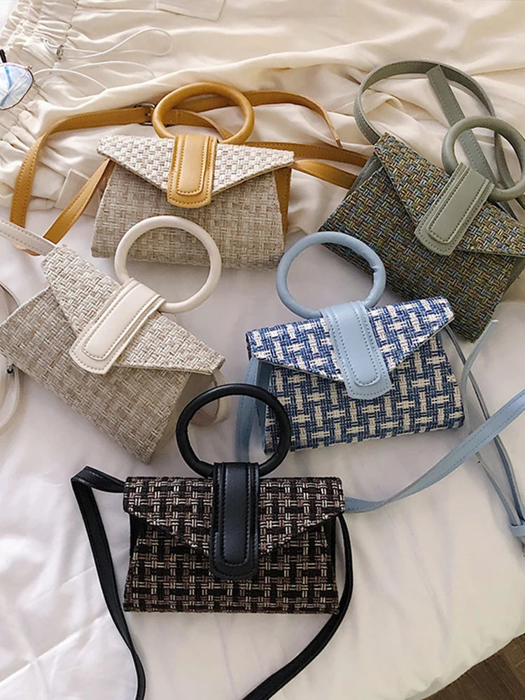 PU Contrast Handbag Woman Leather Shoulder Crossbody Bags Lady Braided Mini Wome