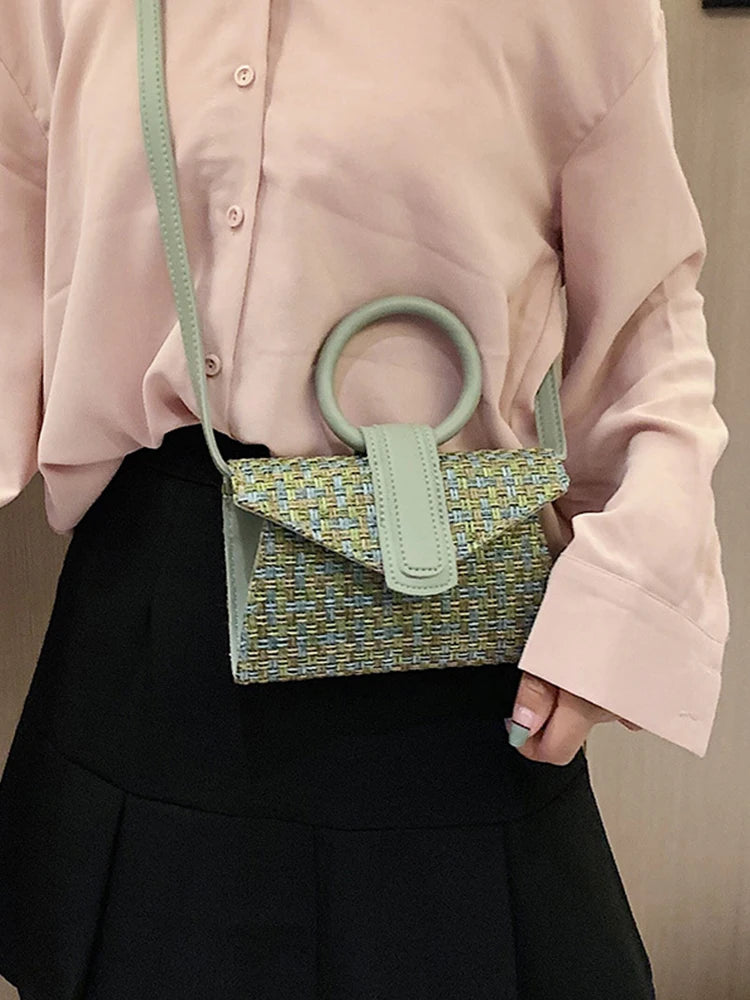 PU Contrast Handbag Woman Leather Shoulder Crossbody Bags Lady Braided Mini Wome