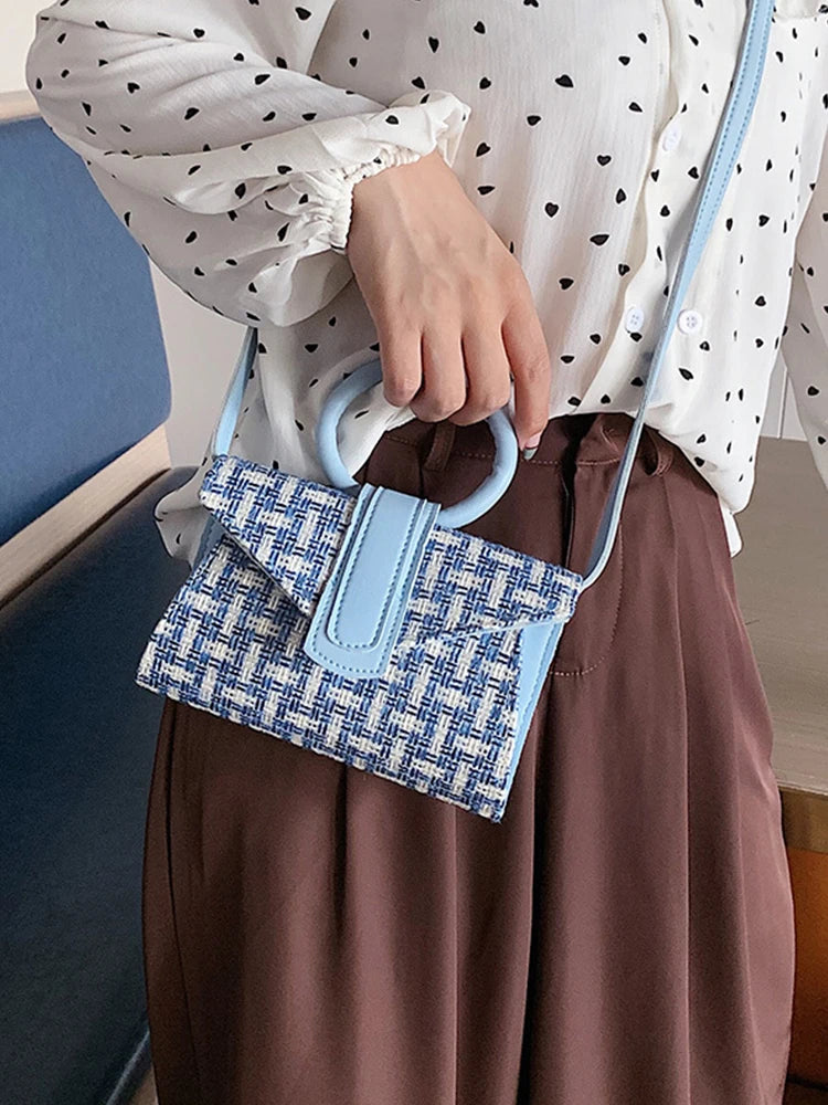 PU Contrast Handbag Woman Leather Shoulder Crossbody Bags Lady Braided Mini Wome