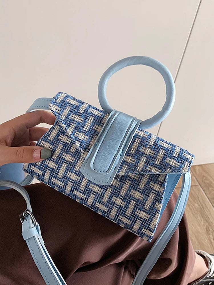 PU Contrast Handbag Woman Leather Shoulder Crossbody Bags Lady Braided Mini Wome