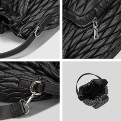 Puffy Padded Bucket Bag Women Ruched Shoulder Crossbody Lattice Handbag