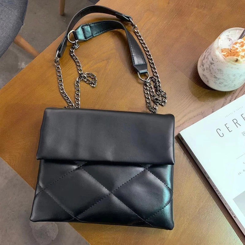 Quilted Chain Leather Shoulder Bags For Women Handbags Lady Purses