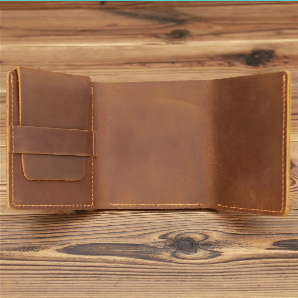 Minimalist Trifold Leather Men Wallet Crazy Horse Real Leather
