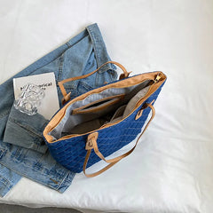 Rhombus Denim Handbags Women's Large Capacity Shoulder Bag Casual Tote Bags
