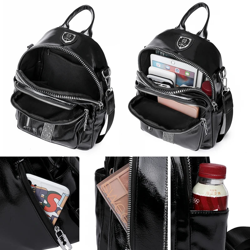 Rivet Leather Women Backpacks Solid Female Shoulder Bags School Bookbags