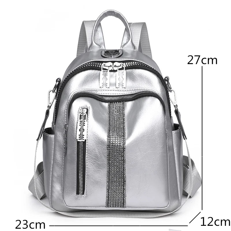 Rivet Leather Women Backpacks Solid Female Shoulder Bags School Bookbags