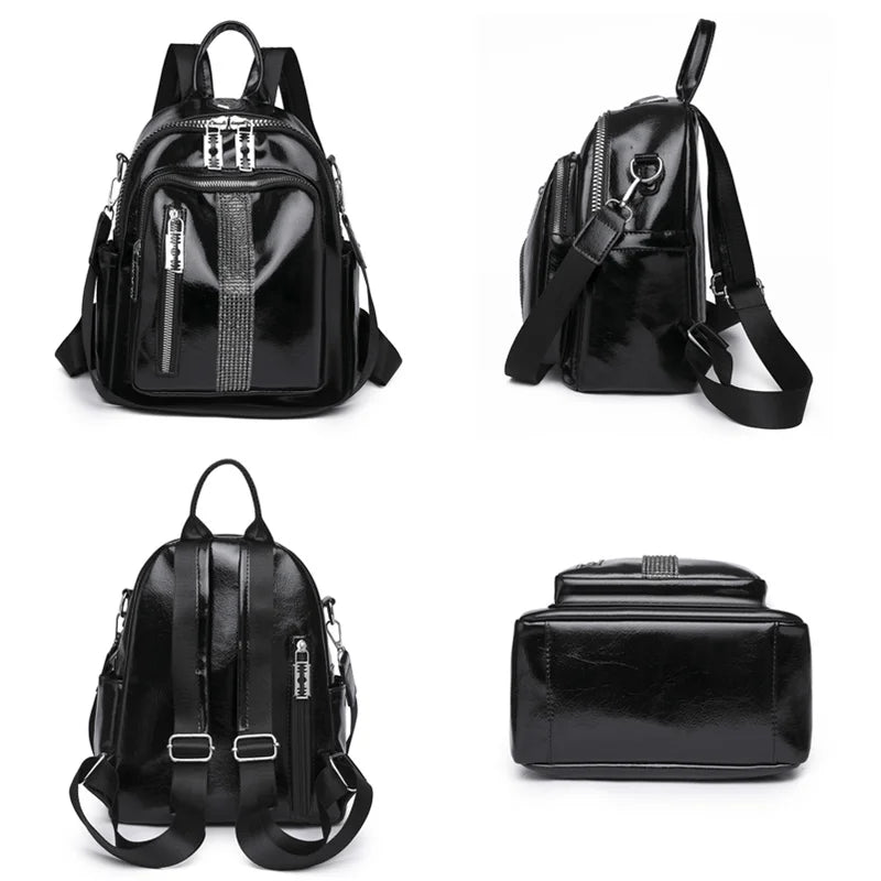 Rivet Leather Women Backpacks Solid Female Shoulder Bags School Bookbags