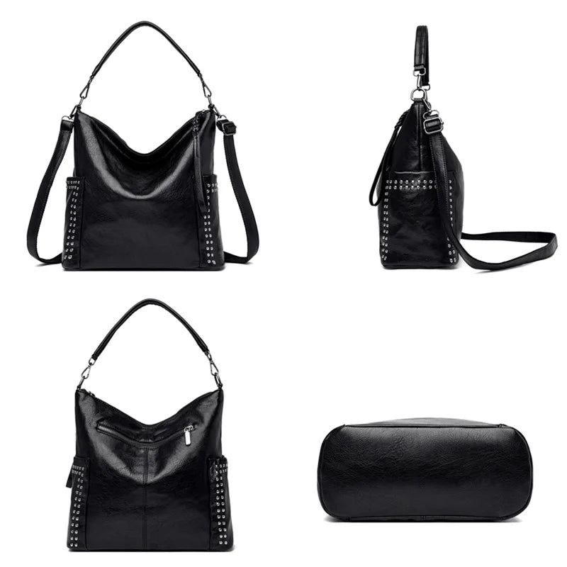 Rivet PU Leather Shoulder Bag High Capacity Women Handbag