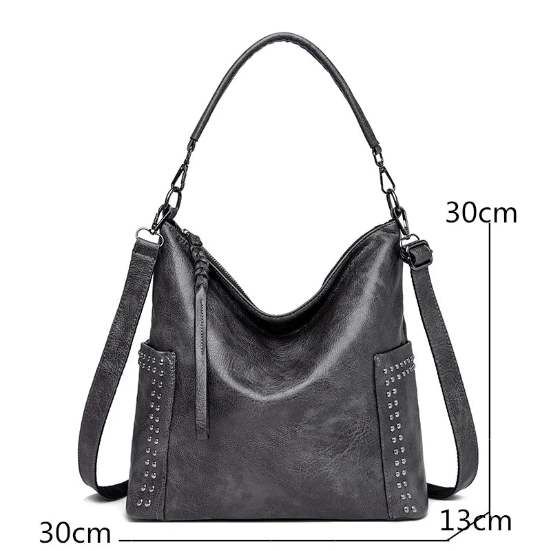 Rivet PU Leather Shoulder Bag High Capacity Women Handbag